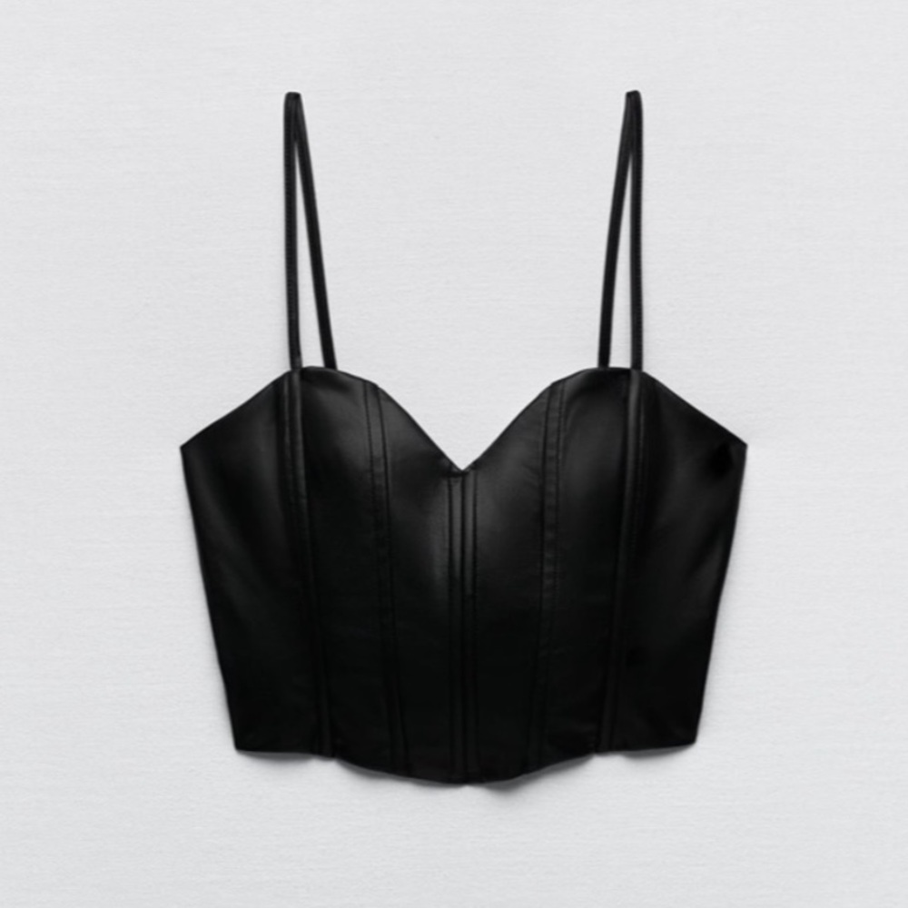 Zara black leather tank top NWT